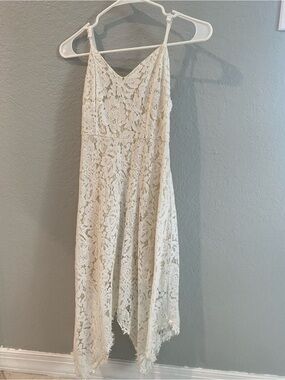 Ivory Lace Spaghetti Strap Midi Dress